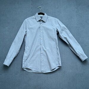 Hugo Boss Light Gray Slim Fit Stretch Casual Button-Down Shirt 38 15 Small